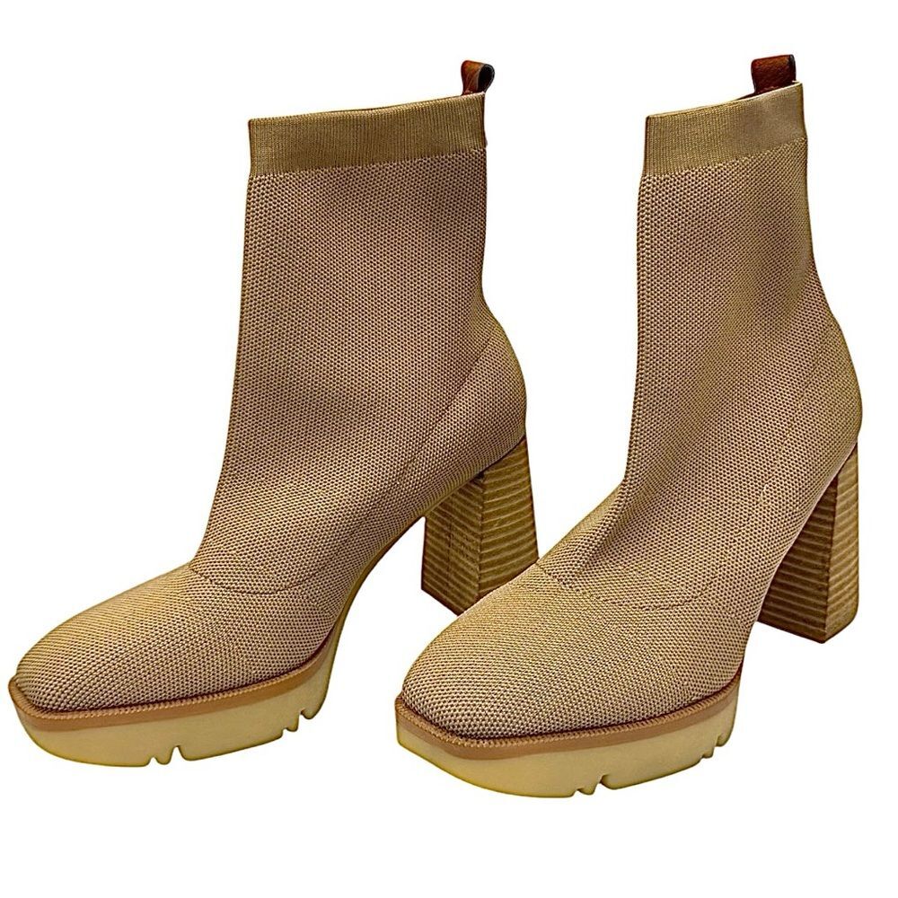 MI.IM Minimalist Platform Chunky Tan Women’s Knit Boots Size 7.5 Medium EUC - Picture 8 of 10